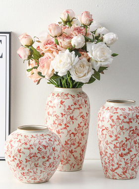 高级感复古新中式青花瓷花瓶三件套客餐厅鲜花插花家居装饰摆件