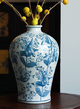 景德镇陶瓷花瓶高级感青花复古家居客厅玄关新中式青花瓷装饰