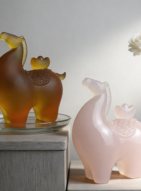 马年家居摆件马上有钱透明树脂工艺品轻奢高档中式创意摆件装饰品