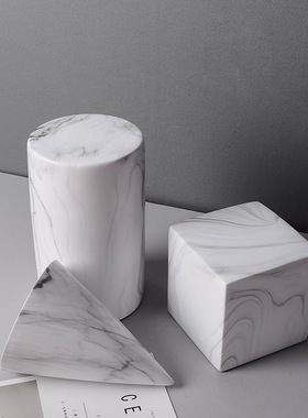 创意几何体大理石纹北欧陶瓷摆件客厅酒柜现代简约高级感家居饰品