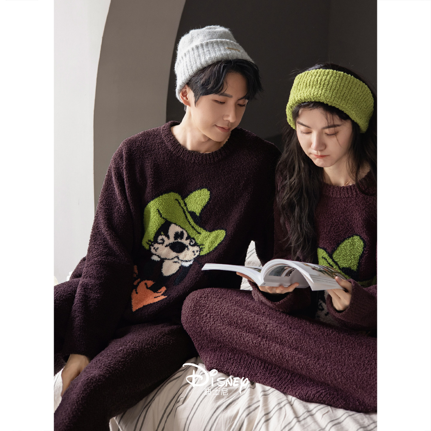 迪士尼情侣睡衣女秋冬季保暖半边绒长袖睡裙时尚慵懒男大码家居服,淘宝优惠券,粉丝福利购,淘宝优惠卷