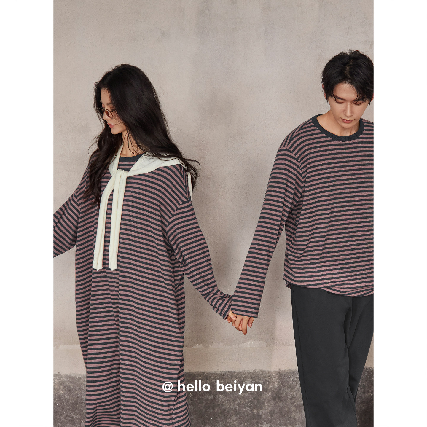 贝妍条纹情侣睡衣女春秋季柔软棉长袖睡裙宽松男士外穿家居服套装,淘宝优惠券,粉丝福利购,淘宝优惠卷