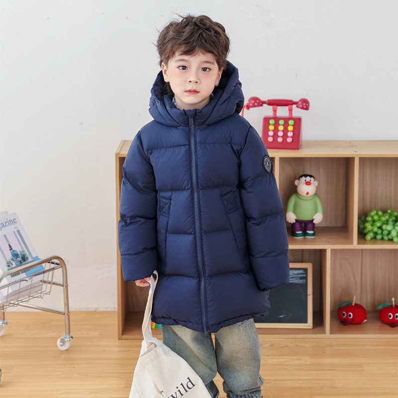 新款儿童羽绒服加厚中长款男童女童2025冬装90白鸭绒连帽保暖外套 - 图1