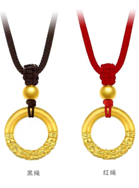 新款黄金祥云紧箍咒平安扣吊坠男女情侣款编织绳项链情人礼物挂坠