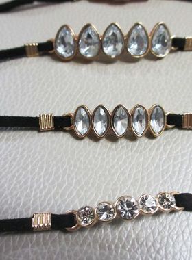 出口外贸饰品欧美时尚百搭派对礼服镶钻水钻仿皮绳手链