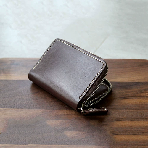 Ключница с молнией, кошелек, кожаный картхолдер ручной работы, воловья кожа