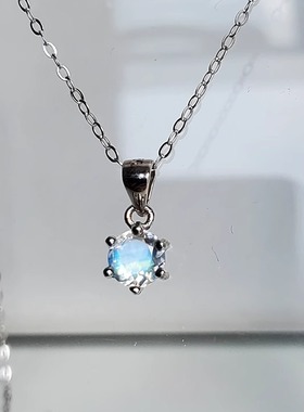 天然刻面月光石S925纯银项链