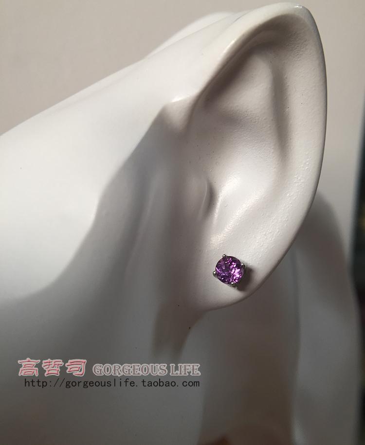 浅紫色 天然紫水晶5MM直径 S925纯银镀白金 耳钉 耳环 - 图3