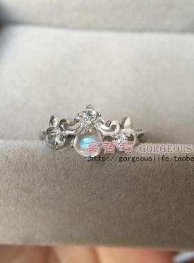 轻奢珠宝复古皇冠纯银月光石戒指