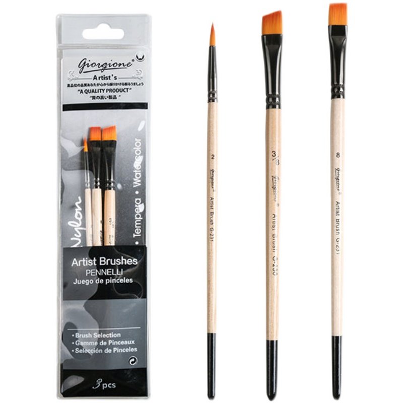 乔尔乔内尼龙画笔3支套装水彩水粉丙烯油画笔平刷圆头斜头榛形刷,淘宝优惠券,粉丝福利购,淘宝优惠卷