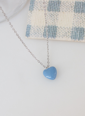 雾霾蓝滴釉爱心锁骨链叠戴配饰