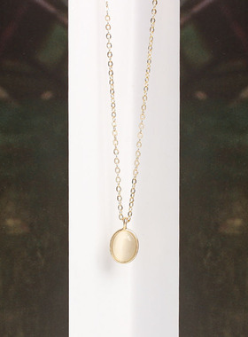 复古宫廷白色猫眼石椭圆吊坠项链