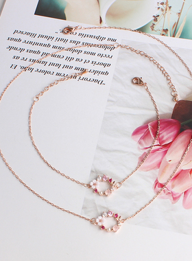 韩国精致高端微镶小花环项链手链
