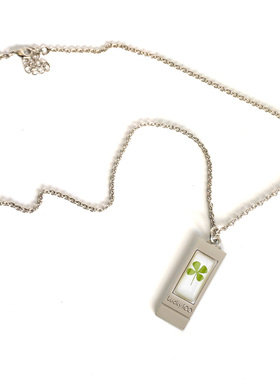 真幸运四叶草标本项链哑光色吊坠