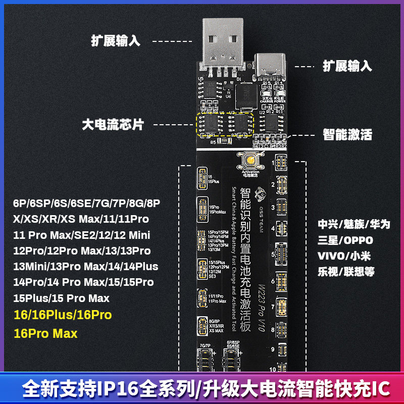 适用OPPO华为VIVO三星小米苹果手机电池激活小板X-1516充电激活板