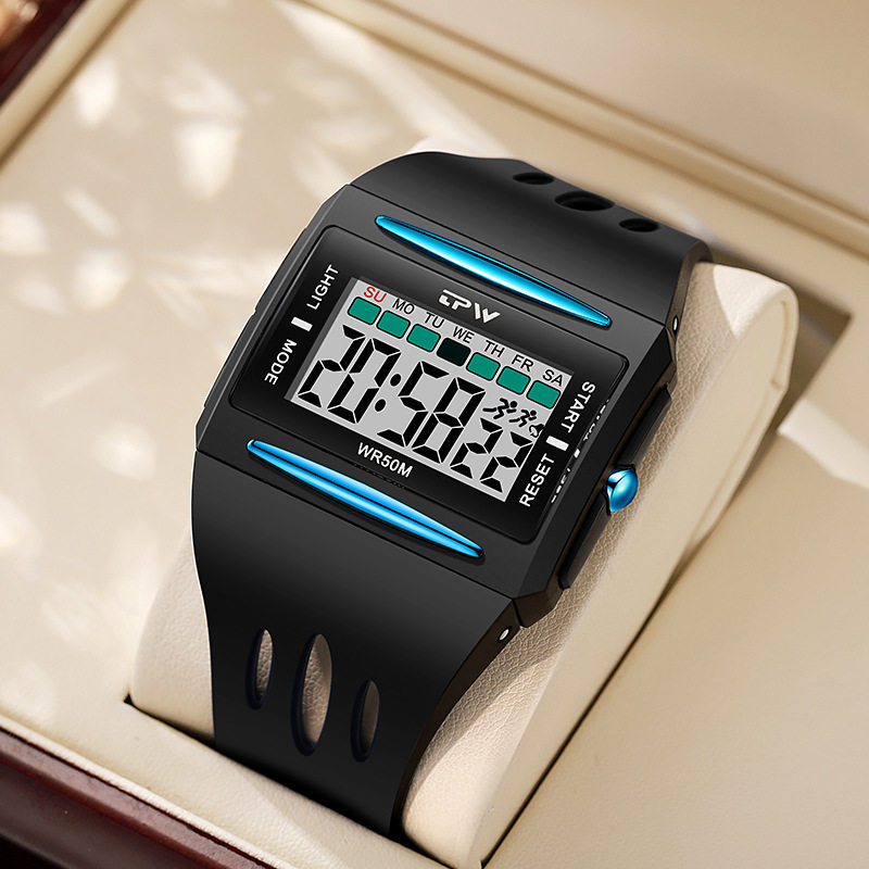 新款方形大数字电子表男生初高中学生防水夜光计时手表青年运动 - 图2