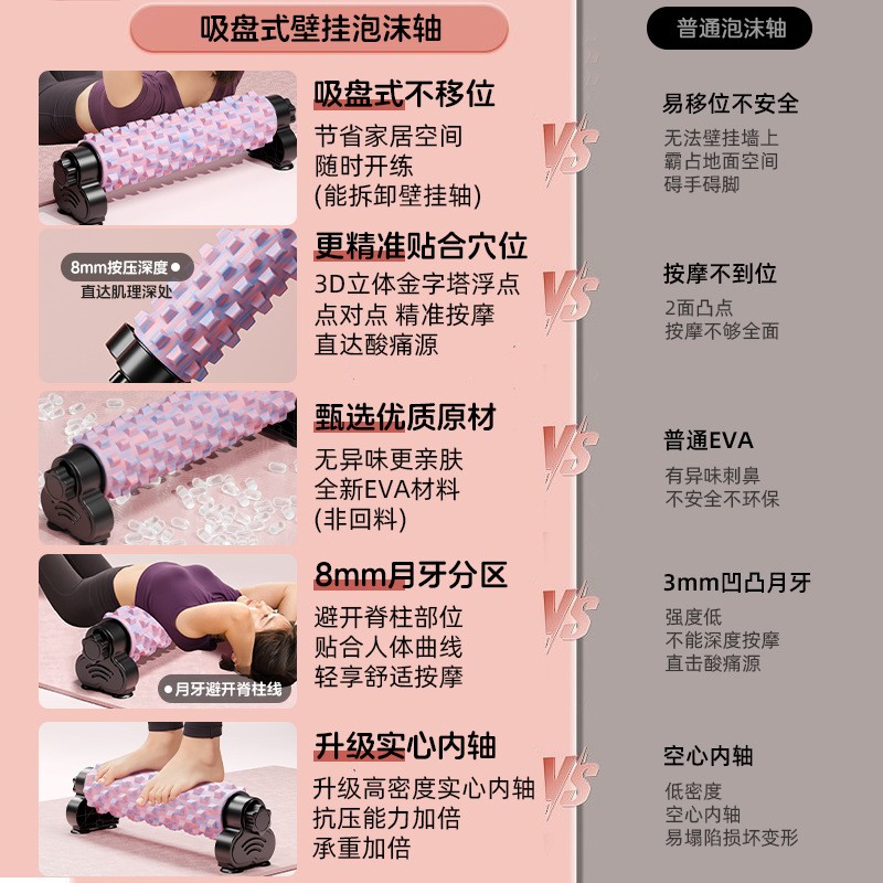 抗菌支架泡沫轴滚轴固定狼牙棒专业瑜伽柱按摩滚背轮健身瘦腿神器