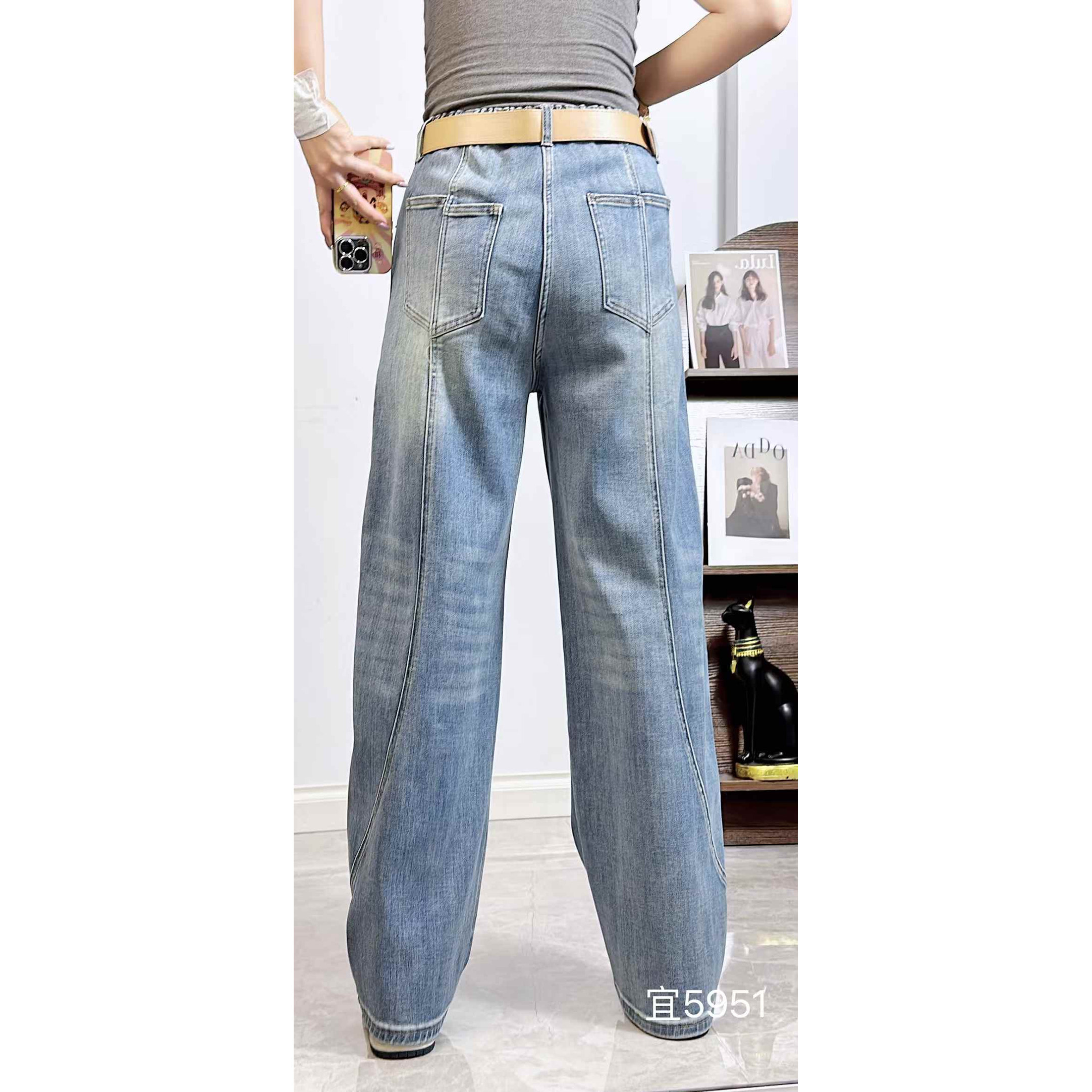 宜语析5951春加大码牛仔裤女 210斤胖妹mm弹力高腰显瘦直筒长裤子,淘宝优惠券,粉丝福利购,淘宝优惠卷