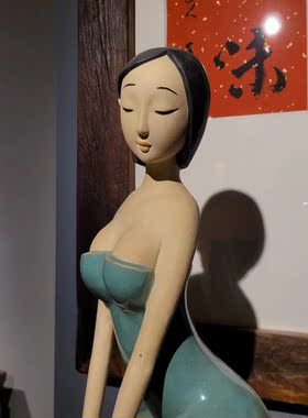 石湾公仔陶瓷仕女摆件中国风办公室客厅创意新中式人物家居装饰品