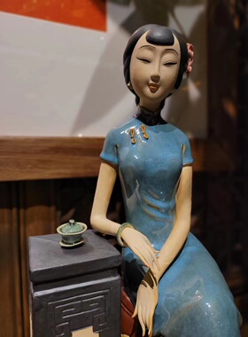 石湾陶瓷新中式仕女装饰摆件
