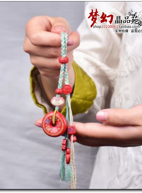 原矿高含量朱砂红砂水飞砂彩绘五路财神招财进宝包包挂件吊坠吊饰