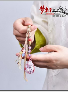 原矿高含量朱砂红砂彩绘白狐狸包包挂件小九包挂九尾狐吊坠走夜路