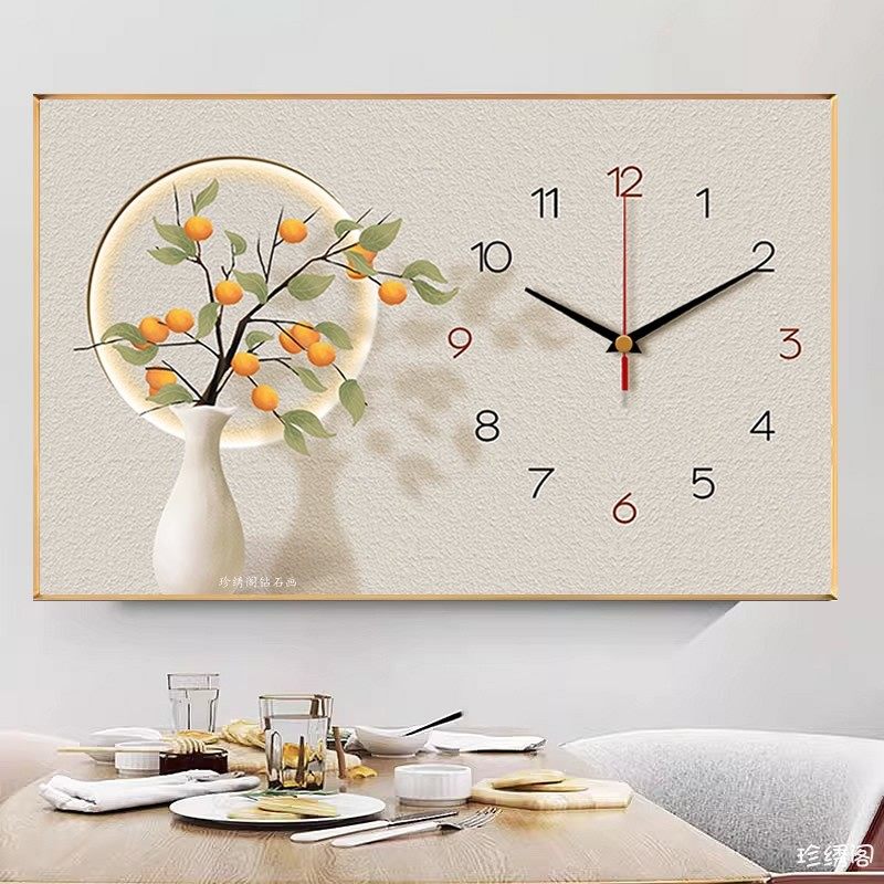 5d方钻新款钻石画时钟表满钻柿柿如意餐厅手工diy砖粘贴钻十字绣,淘宝优惠券,粉丝福利购,淘宝优惠卷