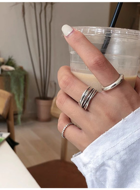 旭日 交叉缠绕复古多层戒指女ins个性简约新款冷淡风开口食指戒子