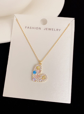 春季新款超闪彩色爱心吊坠项链精致轻奢百搭高级感超闪锁骨链批发