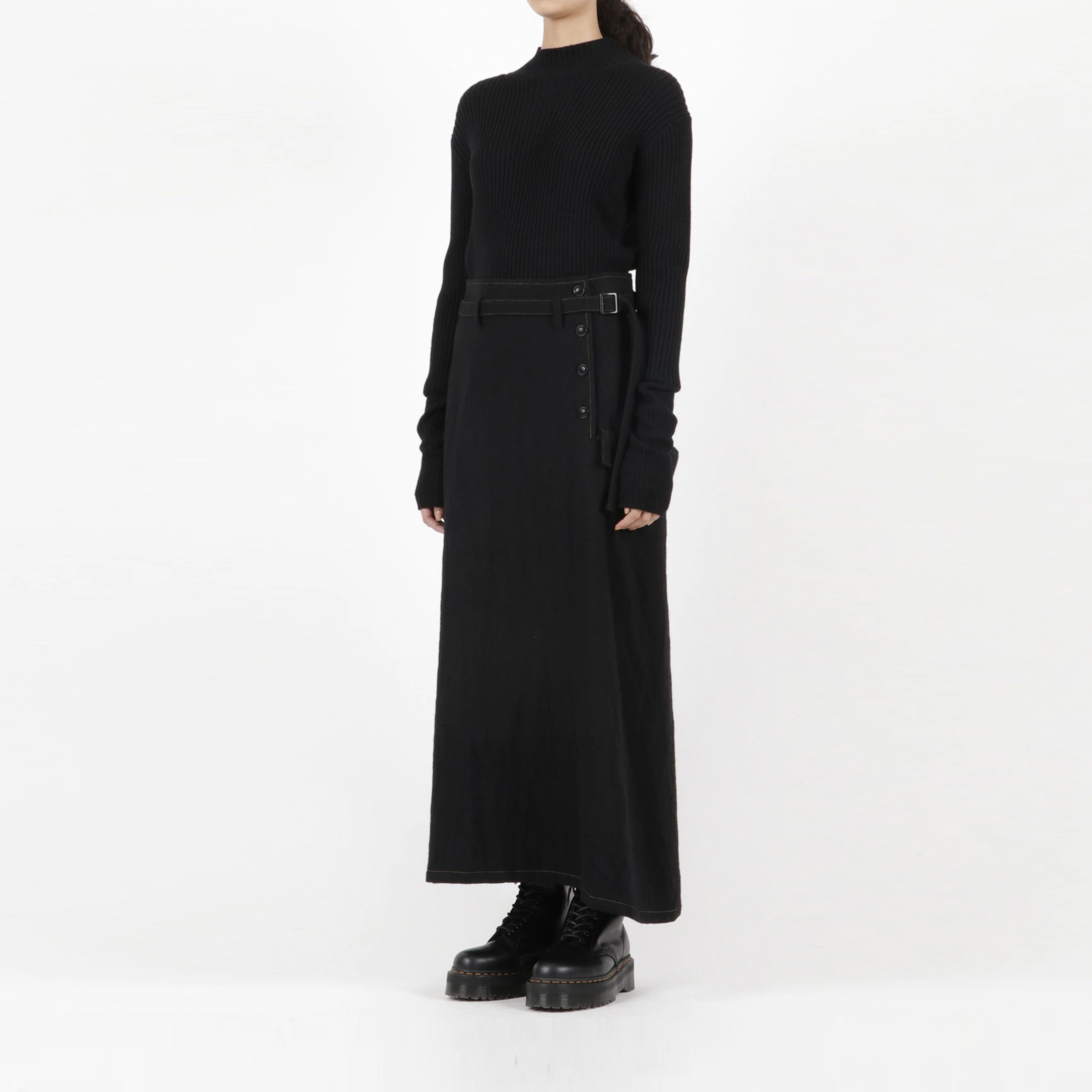 乙丿乙乀®yohji ys黑色斜纹羊毛裹身航线半身裙山本耀司女士长裙