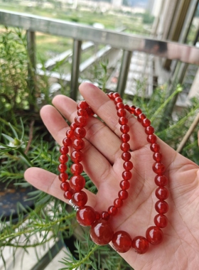 精品天然玛瑙手链女款多圈佛珠民族风手工项链两用  南红锁骨链