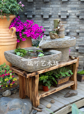 室内鱼缸石磨造景流水摆件假山厂