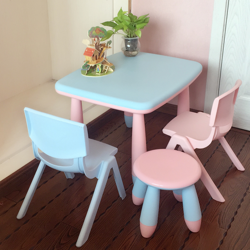 Thickened non-slip learning colorful plastic children's table and chair