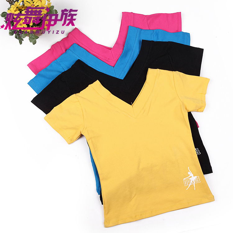兒童純棉舞蹈服l中國舞練功服V領舞蹈服男跳舞上衣女童短袖舞蹈服