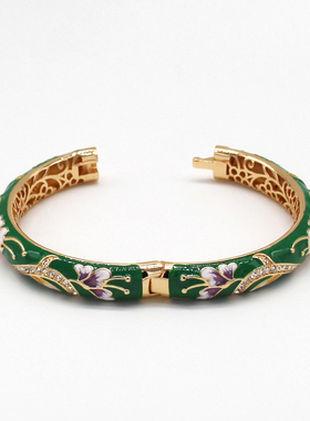 传统正宗女铜胎景泰蓝手镯牡丹花