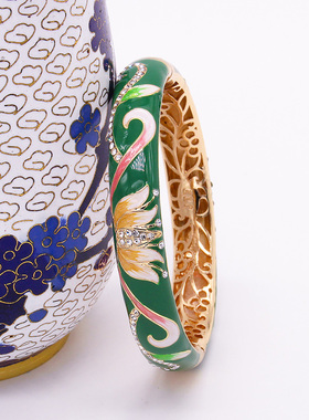 复古宫廷女铜优雅气质景泰蓝手镯