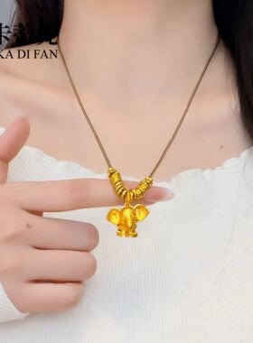 金店同款沙金大耳蹲蹲象吊坠吉象盘缠项链气质百搭小飞象毛衣链