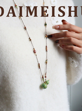 原创复古精致彩色滴油手工编织葫芦福禄毛衣链轻奢高级感长项链女