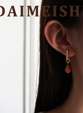 原创欧美时尚简约多切面红石吊坠项链轻奢高级感气质百搭锁骨链女