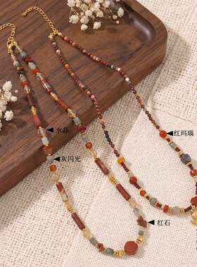 美拉德风红小象吊坠锁骨链小众轻奢手工串珠天然石红玛瑙秋冬项链