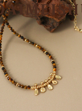秋冬美拉德复古简约百搭虎眼石串珠项链轻奢高级感时尚气质锁骨链