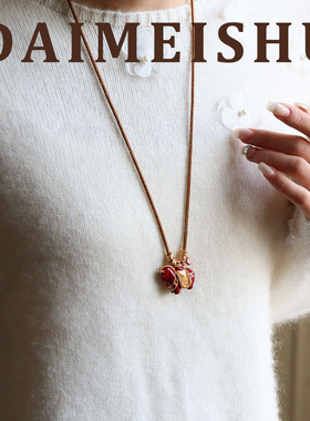 原创新年时尚精致红色滴油小马毛衣链轻奢高级感气质百搭长项链女