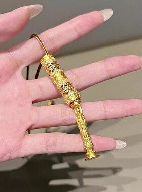 镀真金强保色古法沙金新中式八宝随身金佛吊坠项链复古毛衣链男女