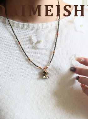 原创秋冬复古红色滴油珐琅立体小象毛衣链轻奢高级感百搭长项链女