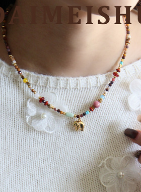 秋冬复古波西米亚蛋黄石吉象吊坠项链轻奢高级感气质百搭锁骨链女