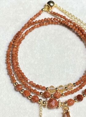 金砂石金2mm切面多层三圈手串手链 项链闺蜜女手串新中式复古