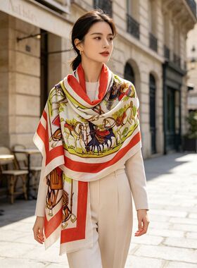 2026新款马具优雅超细水溶羊毛长巾冬季薄款女士精致百搭披肩围巾