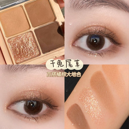 HDKD四色眼影盘ins超火闪粉珠光防水亮片大地色学生平价小盘便携 - 图2