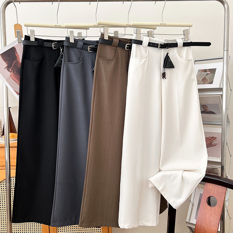 韩版时尚休闲百搭高腰显瘦西装阔腿裤休闲裤直筒裤长裤配皮带女,淘宝优惠券,粉丝福利购,淘宝优惠卷