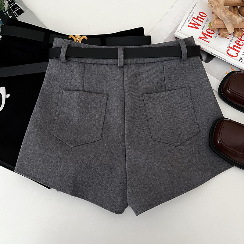 设计感时尚百搭刺绣高腰显瘦西装短裤休闲裤阔腿裤a字裤配皮带女,淘宝优惠券,粉丝福利购,淘宝优惠卷